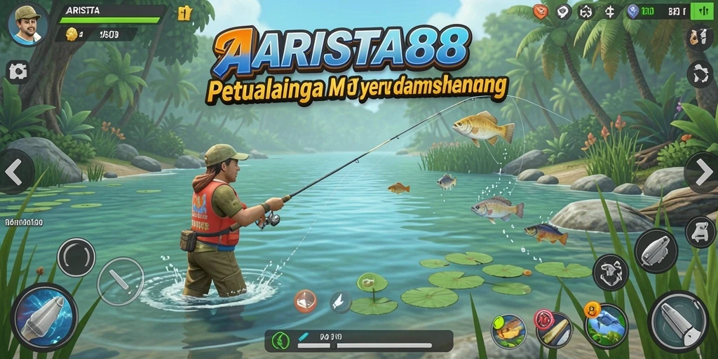 Screenshoot gameplay ARISTA88 dengan aksi memancing yang seru.