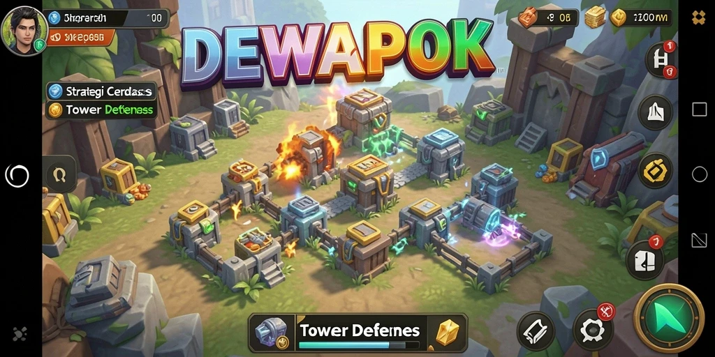 Tampilan gameplay DEWAPOKER yang penuh aksi Tower Defense.