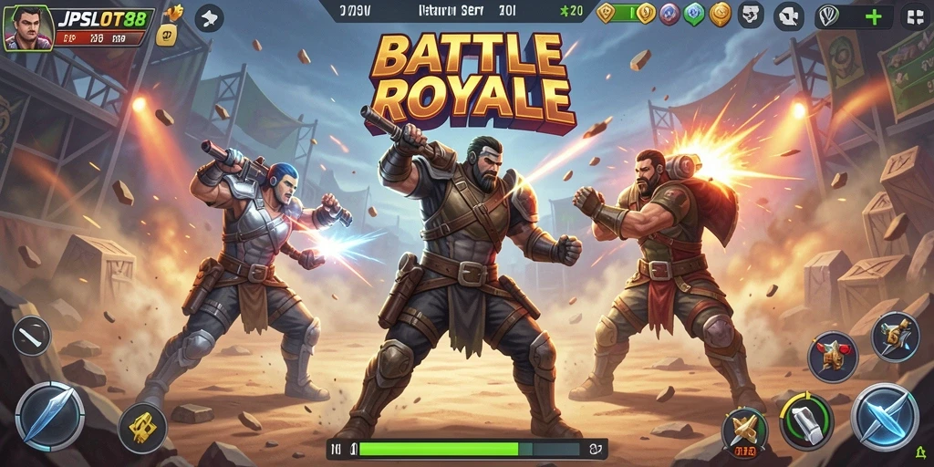 Tampilan seru gameplay Battle Royale JPSLOT88 dengan aksi pertarungan yang mendebarkan.