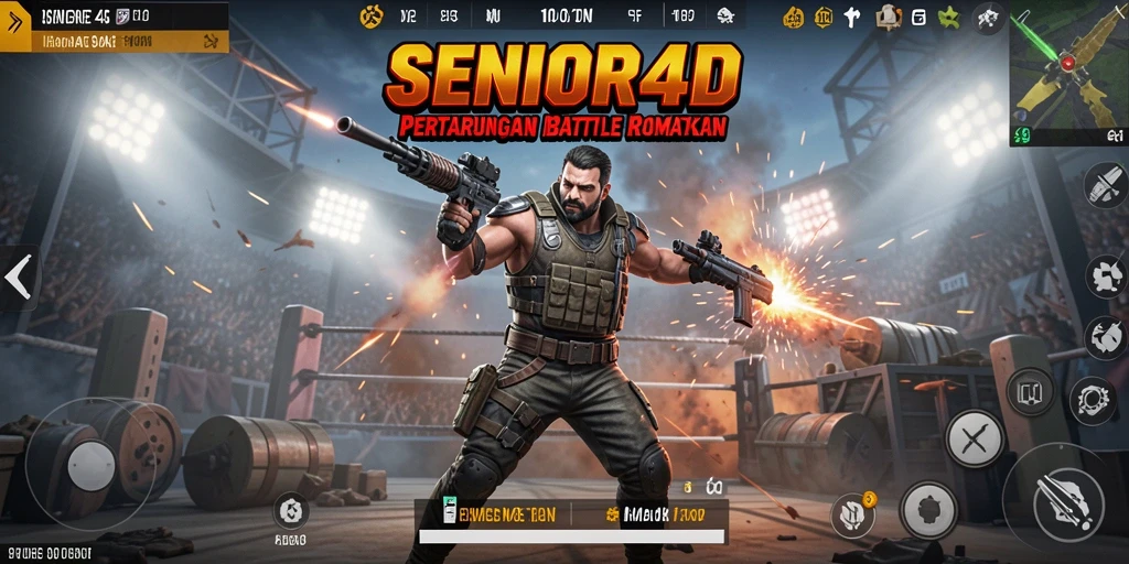 Tampilan seru dari gameplay SENIOR4D di medan pertarungan Battle Royale.