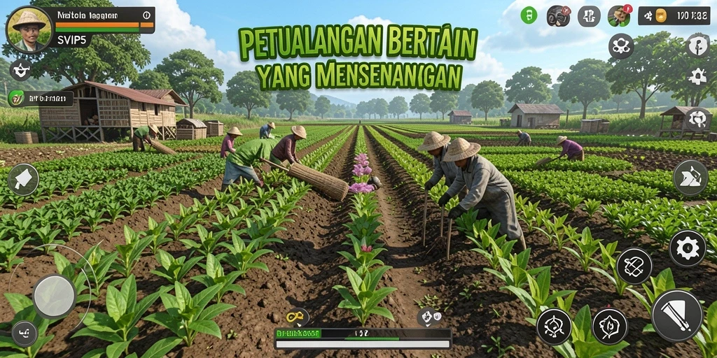 Tangkapan layar utama dari gameplay SVIP5 yang menunjukkan aktivitas bertani yang seru.