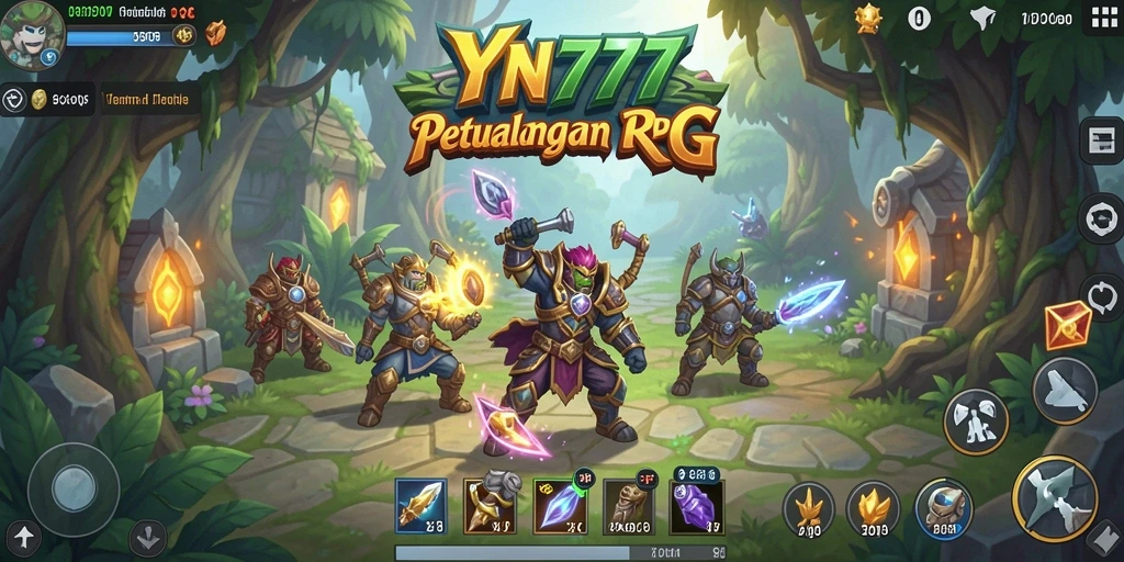 Screenshot utama YN777 menampilkan aksi gameplay RPG yang mendebarkan.